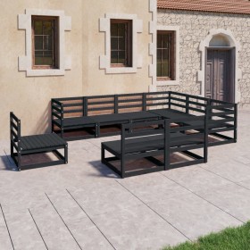 Juego de muebles de jardín 9 piezas negro madera maciza de pino en Conjuntos de jardín | Comprar online en Foru.es