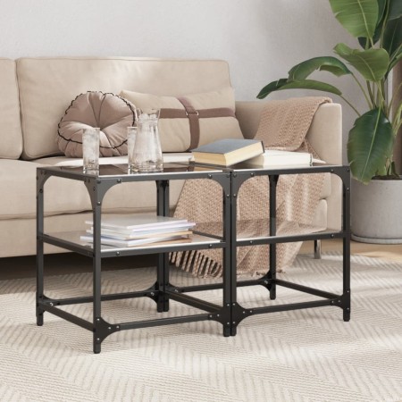 Mesa de centro superficie vidrio 2 uds acero negro 40x40x45 cm en Mesas de centro | Comprar online en Foru.es