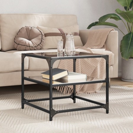 Mesa de centro superficie de vidrio acero negra 50x50x45 cm en Mesas de centro | Comprar online en Foru.es