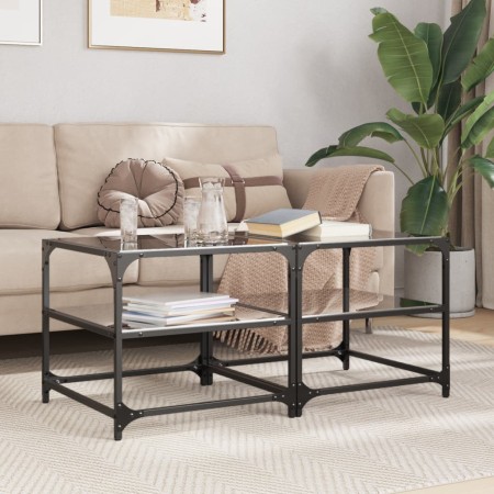 Mesa de centro superficie vidrio 2 uds acero negro 50x50x45 cm en Mesas de centro | Comprar online en Foru.es