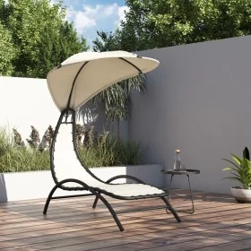 Tumbona con toldo acero y tela color crema 167x80x195 cm de vidaXL, Tumbonas - Ref: Foro24-362705, Precio: 88,66 €, Descuento: %