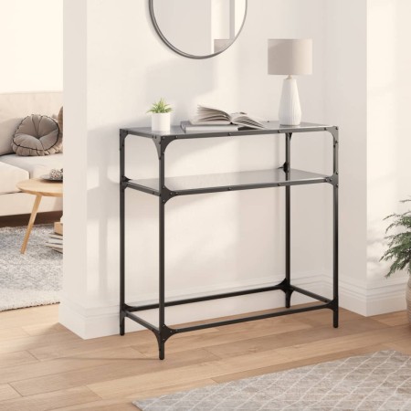 Mesa consola con superficie de vidrio negro acero 80x35x81 cm en Mesas consola | Comprar online en Foru.es