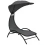 Tumbona con toldo acero y tela gris oscuro 167x80x195 cm de vidaXL, Tumbonas - Ref: Foro24-362707, Precio: 88,44 €, Descuento: %