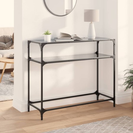 Mesa consola con superficie de vidrio negro acero 98x35x81 cm en Mesas consola | Comprar online en Foru.es