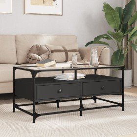 Mesa de centro superficie de vidrio acero negro 98,5x50x45 cm en Mesas de centro | Comprar online en Foru.es