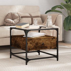 Mesa de centro tapa de vidrio acero roble ahumado 50x50x45 cm en Mesas de centro | Comprar online en Foru.es
