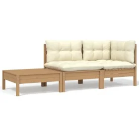 Muebles de jardín 3 piezas madera maciza pino con cojines crema by vidaXL, Modular outdoor sofas - Ref: Foro24-806673, Price:...