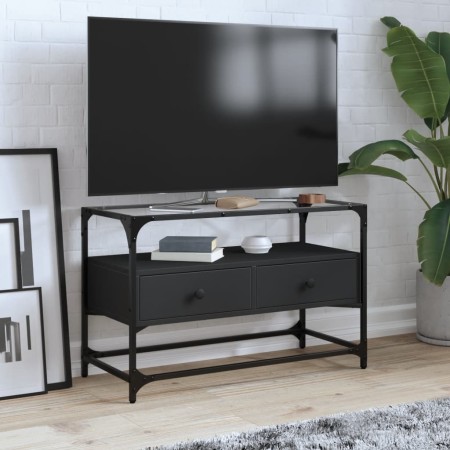 Mueble TV cristal y madera ingeniería negro 80x35x51 cm en Muebles TV | Comprar online en Foru.es