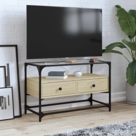 Mueble TV cristal y madera ingeniería roble Sonoma 80x35x51 cm en Muebles TV | Comprar online en Foru.es