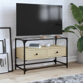 Mueble TV cristal y madera ingeniería roble Sonoma 80x35x51 cm en Muebles TV | Comprar online en Foru.es