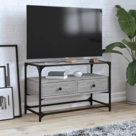 Mueble TV cristal y madera ingeniería gris Sonoma 80x35x51 cm en Muebles TV | Comprar online en Foru.es