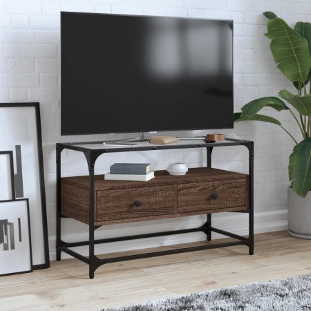 Mueble TV cristal y madera ingeniería marrón roble 80x35x51 cm en Muebles TV | Comprar online en Foru.es