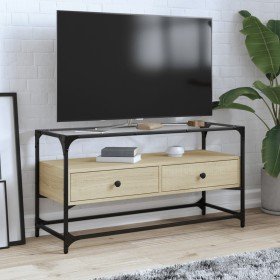 Mueble TV cristal y madera ingeniería roble Sonoma 98x35x51 cm en Muebles TV | Comprar online en Foru.es