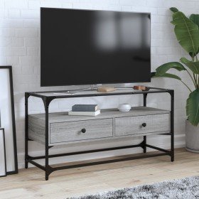 Mueble TV cristal y madera ingeniería gris Sonoma 98x35x51 cm en Muebles TV | Comprar online en Foru.es