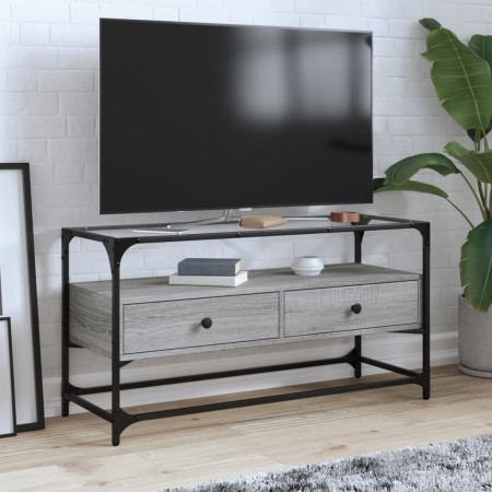 Mueble TV cristal y madera ingeniería gris Sonoma 98x35x51 cm en Muebles TV | Comprar online en Foru.es