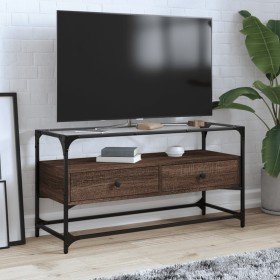 Mueble TV cristal y madera ingeniería marrón roble 98x35x51 cm en Muebles TV | Comprar online en Foru.es