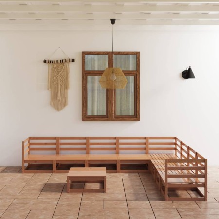 Muebles de jardín 9 piezas marrón miel madera maciza de pino en Conjuntos de jardín | Comprar online en Foru.es