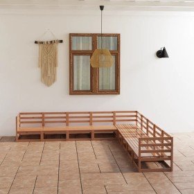 Muebles de jardín 9 pzas y cojines marrón miel madera pino en Conjuntos de jardín | Comprar online en Foru.es