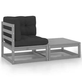 Garden furniture set 2 pieces with gray pine wood cushions by vidaXL, Modular outdoor sofas - Ref: Foro24-805752, Price: 123,...