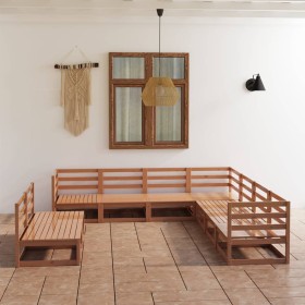 Muebles de jardín 9 pzas y cojines marrón miel madera pino en Conjuntos de jardín | Comprar online en Foru.es