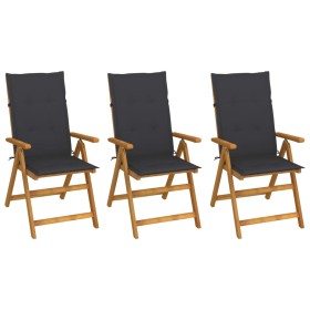 Sillas de jardín plegables 3 uds y cojines madera maciza acacia de vidaXL, Sillas de jardín - Ref: Foro24-3064089, Precio: 24...