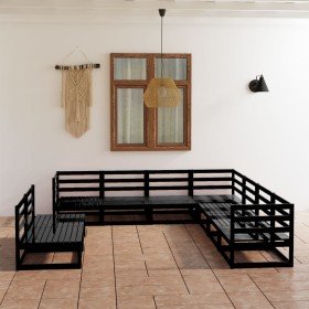 Juego de muebles de jardín 9 piezas negro madera maciza de pino en Conjuntos de jardín | Comprar online en Foru.es