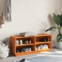Mueble zapatero madera maciza de pino marrón cera 110x34x45 cm en Zapateros y organizadores de calzado | Comprar online en Foru.