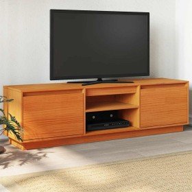 Mueble de TV madera maciza de pino marrón cera 140x35x40 cm en Muebles TV | Comprar online en Foru.es