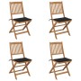 Sillas de jardín plegables 4 uds y cojines madera maciza acacia de vidaXL, Sillas de jardín - Ref: Foro24-3064678, Precio: 22...
