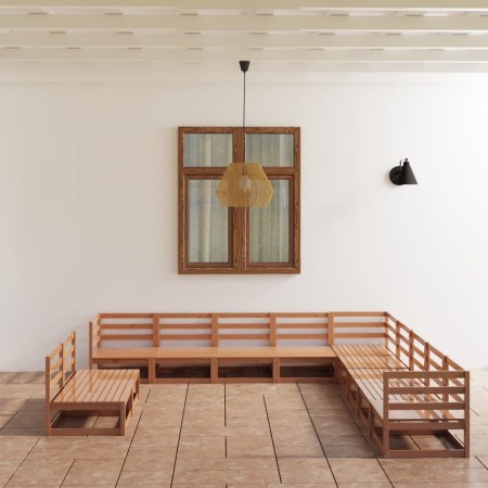 Muebles de jardín 11 pzas y cojines marrón miel madera pino en Conjuntos de jardín | Comprar online en Foru.es