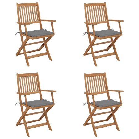 Sillas de jardín plegables 4 uds y cojines madera maciza acacia de vidaXL, Sillas de jardín - Ref: Foro24-3064618, Precio: 23...