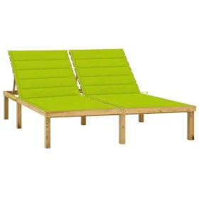 Tumbona doble y cojines verde brillante madera pino impregnada de vidaXL, Tumbonas - Ref: Foro24-3065890, Precio: 205,62 €, D...