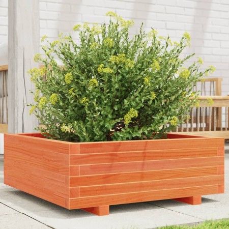 Jardinera de madera maciza de pino marrón cera 70x70x26,5 cm en Macetas y jardineras | Comprar online en Foru.es