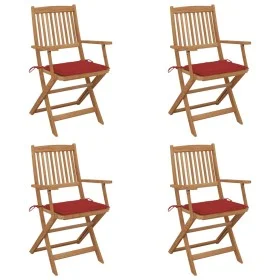 Sillas de jardín plegables 4 uds y cojines madera maciza acacia de vidaXL, Sillas de jardín - Ref: Foro24-3064623, Precio: 21...