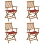 Sillas de jardín plegables 4 uds y cojines madera maciza acacia de vidaXL, Sillas de jardín - Ref: Foro24-3064623, Precio: 24...