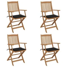 Sillas de jardín plegables 4 uds y cojines madera maciza acacia de vidaXL, Sillas de jardín - Ref: Foro24-3064624, Precio: 20...