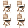Sillas de jardín plegables 4 uds y cojines madera maciza acacia de vidaXL, Sillas de jardín - Ref: Foro24-3064624, Precio: 23...