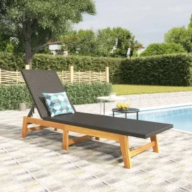 Tumbona ratán sintético y madera maciza acacia marrón y negro de vidaXL, Tumbonas - Ref: Foro24-319726, Precio: 134,44 €, Des...