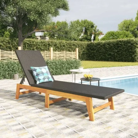 Synthetic rattan and solid brown and black acacia wood sun lounger by vidaXL, Loungers - Ref: Foro24-319726, Price: 134,44 €,...