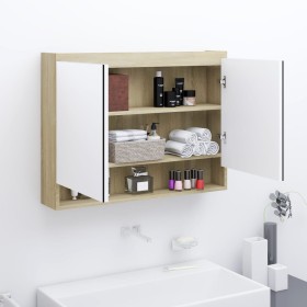 Armario de baño con espejo MDF blanco y roble 80x15x60 cm de vidaXL, Tocadores de baño - Ref: Foro24-331537, Precio: 146,13 €...