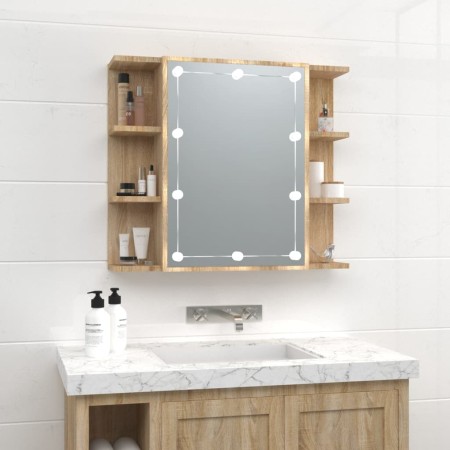 Mueble con espejo y luces LED roble Sonoma 70x16,5x60 cm de vidaXL, Tocadores de baño - Ref: Foro24-808876, Precio: 73,18 €, ...