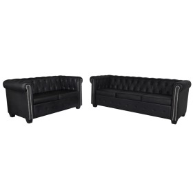 Sofás Chesterfield de 2 y 3 plazas cuero sintético negro de vidaXL, Sofás - Ref: Foro24-272249, Precio: 1,00 €, Descuento: %