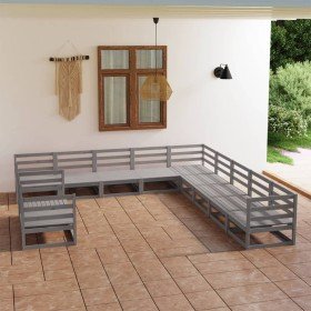 Juego de muebles de jardín 11 piezas madera maciza de pino gris en Conjuntos de jardín | Comprar online en Foru.es