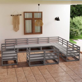 Muebles de jardín 12 piezas gris madera de pino maciza en Conjuntos de jardín | Comprar online en Foru.es