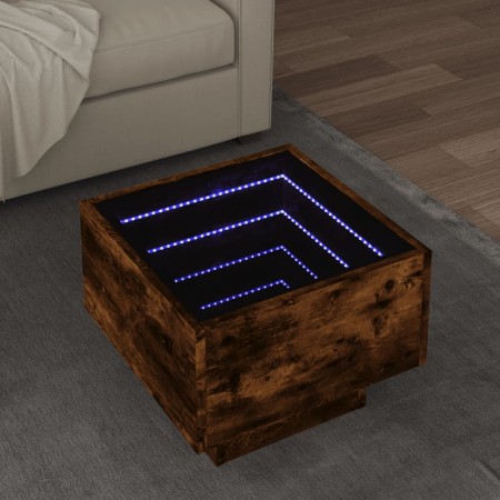 Mesa auxiliar y LED madera ingeniería roble ahumado 40x40x30 cm en Mesas de centro | Comprar online en Foru.es