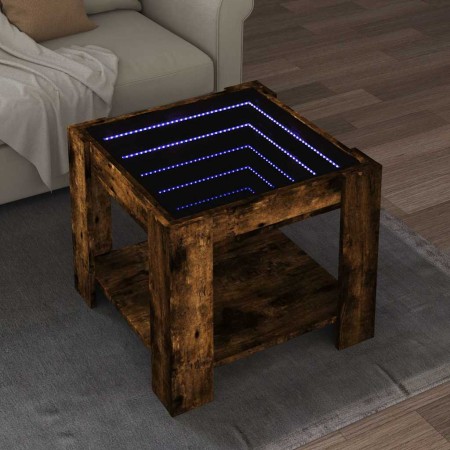 Mesa de centro y LED madera ingeniería roble ahumado 53x53x45cm en Mesas de centro | Comprar online en Foru.es
