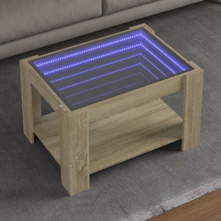 Mesa de centro y LED madera ingeniería roble Sonoma 73x53x45 cm en Mesas de centro | Comprar online en Foru.es