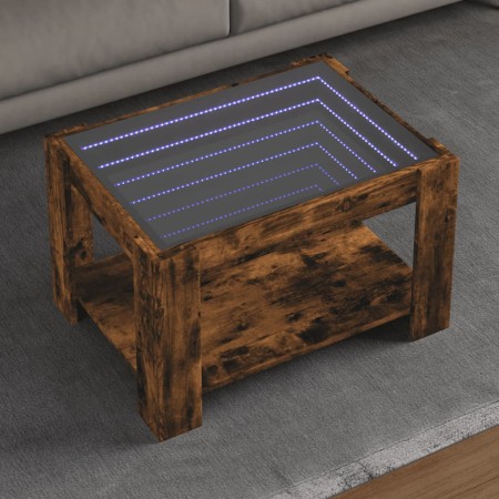 Mesa de centro y LED madera ingeniería roble ahumado 73x53x45cm en Mesas de centro | Comprar online en Foru.es
