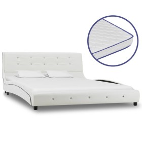 Cama con colchón viscoelástico cuero sintético blanco 140x200cm de vidaXL, Camas y somieres - Ref: Foro24-277556, Precio: 420...