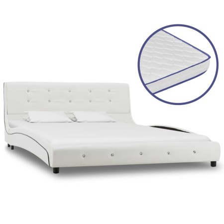Cama con colchón viscoelástico cuero sintético blanco 140x200cm de vidaXL, Camas y somieres - Ref: Foro24-277556, Precio: 420...